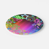 Assiettes En Carton Neon Glow in Dark, Rainbow Cheetah print (Angle)