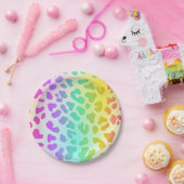 Assiettes En Carton Neon Glow in Dark, Rainbow Cheetah print (Fête)