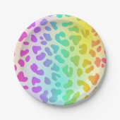 Assiettes En Carton Neon Glow in Dark, Rainbow Cheetah print (Devant)