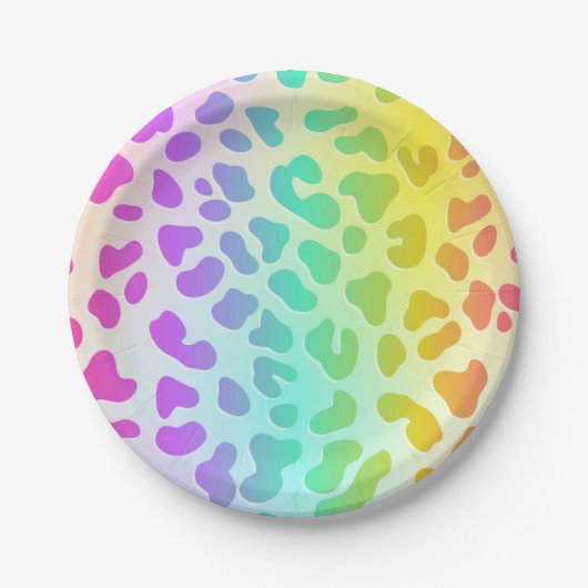 Assiettes En Carton Neon Glow in Dark, Rainbow Cheetah print (Devant)
