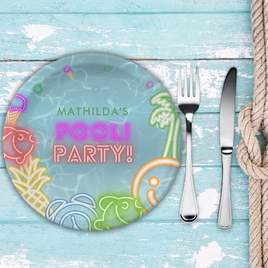Assiettes En Carton Neon Glow Pool Party Any Age Birthday