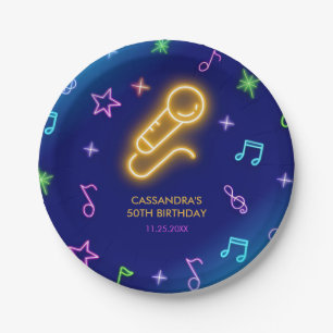 Assiettes En Carton Neon Glow Singer Karaoke Anniversaire