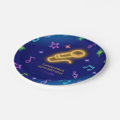 Assiettes En Carton Neon Glow Singer Karaoke Anniversaire (Angle)