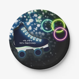 Assiettes En Carton Neon Glow Skate Blue Anniversaire Fête de Skating