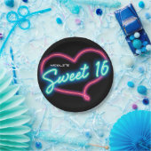 Assiettes En Carton Neon Glow SWEET 16 Coeur fête d'anniversaire (Fête)
