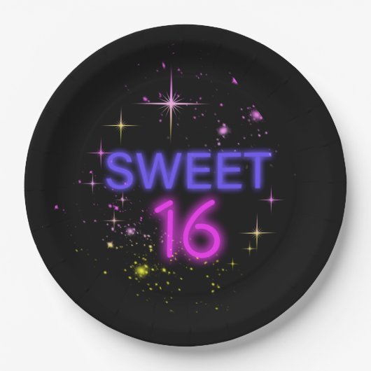 Assiettes En Carton Neon Glow Sweet 16 ID760 (Devant)