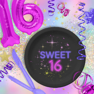 Assiettes En Carton Neon Glow Sweet 16 ID760