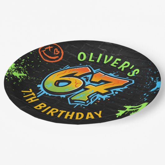 Assiettes En Carton Neon Graffiti Six Seven Kids 7th Birthday Party (Angle)