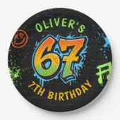 Assiettes En Carton Neon Graffiti Six Seven Kids 7th Birthday Party (Devant)