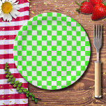 Assiettes En Carton Neon Green Blanc À damiers Checkerboard Vintage<br><div class="desc">Tableau de À damiers vert néon et blanc | VINTAGE | Classique | tendance | Style | Mode | Minimal</div>