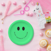 Assiettes En Carton Neon Green Happy Face Custom  (Fête)