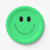 Assiettes En Carton Neon Green Happy Face Custom  (Devant)