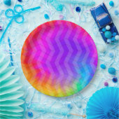 Assiettes En Carton Neon Herringbone Trippie Hippie arc-en-ciel (Fête)