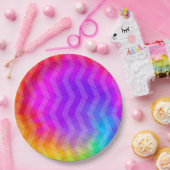 Assiettes En Carton Neon Herringbone Trippie Hippie arc-en-ciel (Fête)