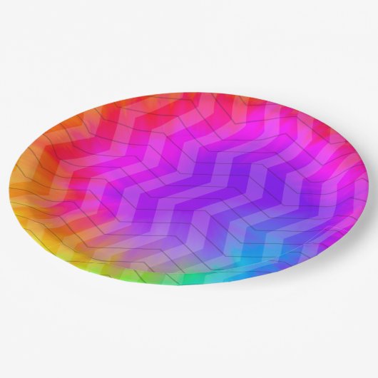 Assiettes En Carton Neon Herringbone Trippie Hippie arc-en-ciel (Angle)