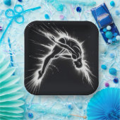 Assiettes En Carton Neon High Diver Sur Noir (Fête)