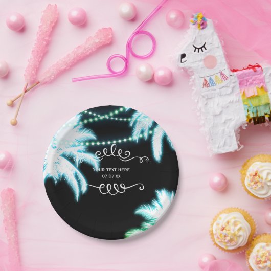 Assiettes En Carton Neon Jouant Palm Trees Plage Fête été (Fête)