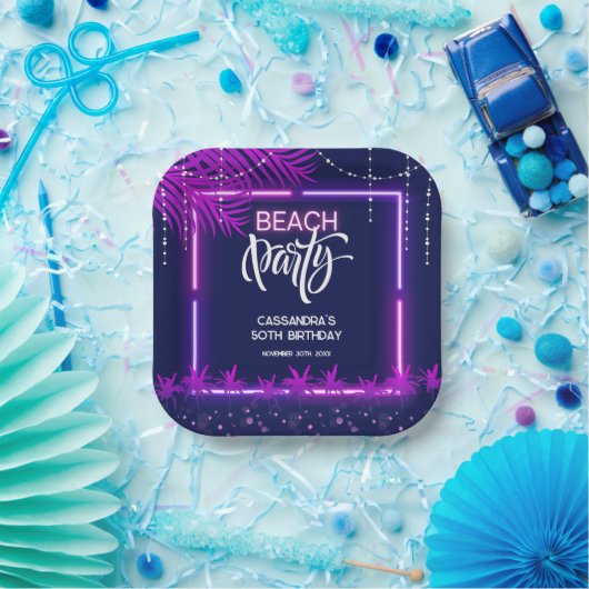 Assiettes En Carton Neon Lights Palm Beach Night Party Anniversaire (Fête)