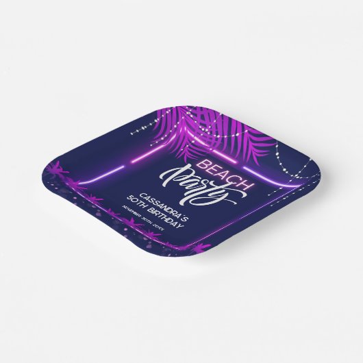 Assiettes En Carton Neon Lights Palm Beach Night Party Anniversaire (Angulaire)