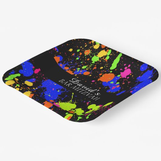 Assiettes En Carton Neon Paint Splatz Anniversaire Chat/Bar Mitzvahs (Angulaire)