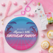 Assiettes En Carton Neon Pink Blue Retro 80s Thématique Anniversaire F (Fête)
