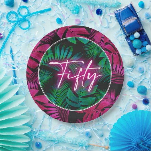 Assiettes En Carton Neon Pink Tropical 50e anniversaire (Fête)