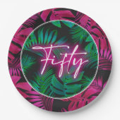 Assiettes En Carton Neon Pink Tropical 50e anniversaire (Devant)