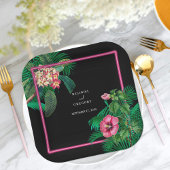 Assiettes En Carton Neon Pink Tropical Retro Botanical Mariage