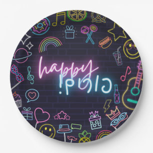 Assiettes En Carton Neon Purim