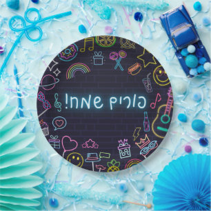 Assiettes En Carton Neon Purim
