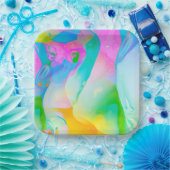 Assiettes En Carton Neon Rainbow Fluid Abstrait (Fête)