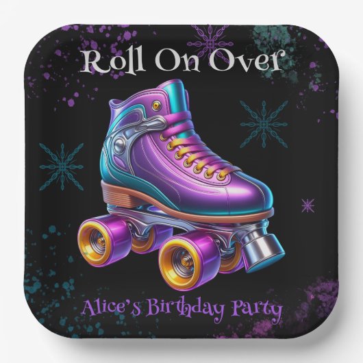 Assiettes En Carton Neon Rollerskate fête d'anniversaire Personnalisé (Recto)