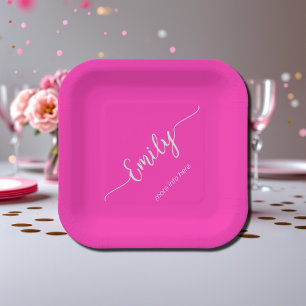 Assiettes En Carton néon rose élégant