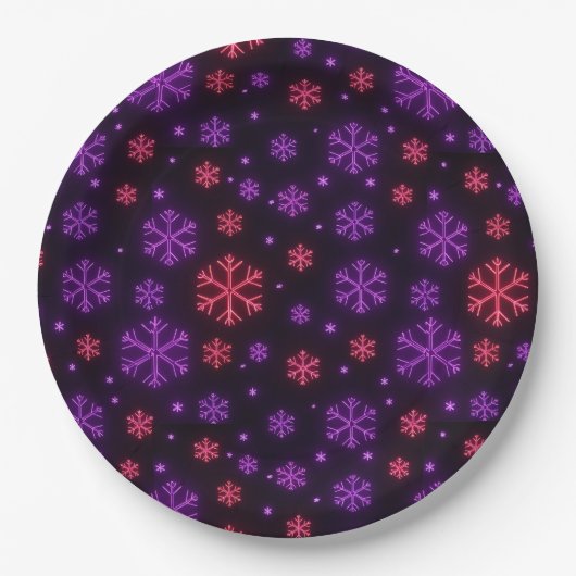 Assiettes En Carton Neon Snowflakes (Devant)