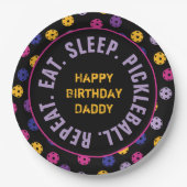 Assiettes En Carton Neon sur le pickleball noir, nom personnalisé (Devant)