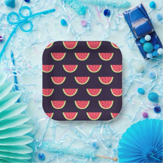 Assiettes En Carton Neon Watermelon on Purple Pattern (Fête)