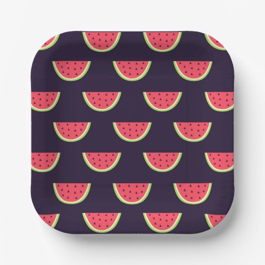Assiettes En Carton Neon Watermelon on Purple Pattern (Recto)