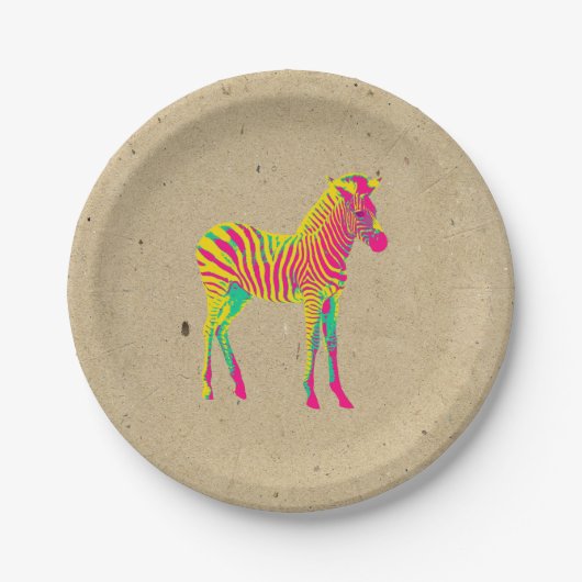Assiettes En Carton Neon Zebra Baby Animal Psychedelic Funky Retro (Devant)