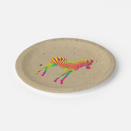Assiettes En Carton Neon Zebra Baby Animal Psychedelic Funky Retro (Angle)