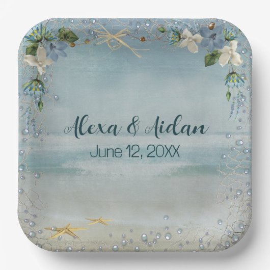 Assiettes En Carton Net nautique mariage avec bulles (Recto)