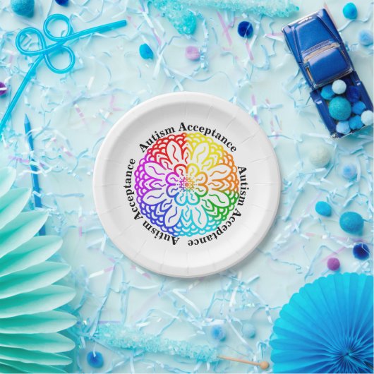 Assiettes En Carton Neurodiversité Autisme Acceptation Rainbow Mandala (Fête)