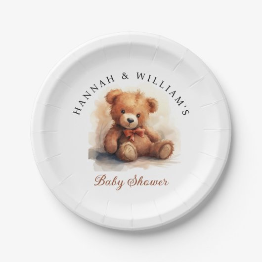 Assiettes En Carton Neutral Teddy Bear Baby Shower (Devant)