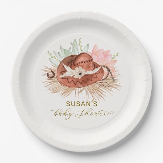 Assiettes En Carton Neutre moderne Boho Cactus Cowboy Baby shower Casq (Devant)