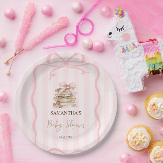 Assiettes En Carton New Chapter Pink Bow Stripes Baby Shower (Fête)