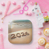 Assiettes En Carton New Year 2026 In Beach Sand (Fête)