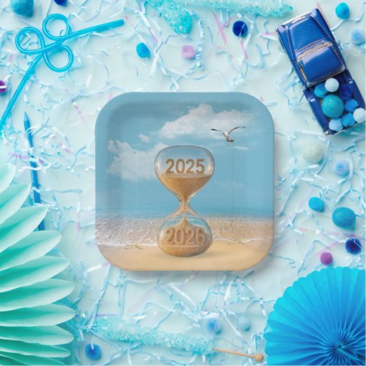 Assiettes En Carton New Year 2026 Sand Timer With Starfish (Fête)