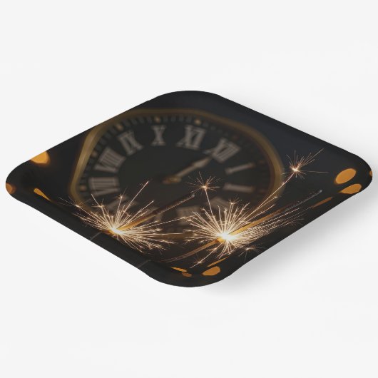 Assiettes En Carton New Year Eve Sparklers On a Midnight Clock (Angulaire)
