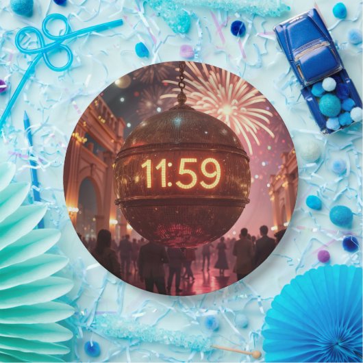 Assiettes En Carton New Year's Eve Countdown Clock with Fireworks (Fête)