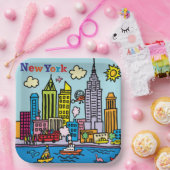 Assiettes En Carton New York Cartoon Visite Les Bâtiments (Fête)