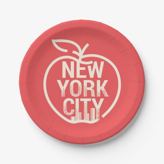 Assiettes En Carton NEW YORK CITY Skyline Big Apple Modern Red (Devant)